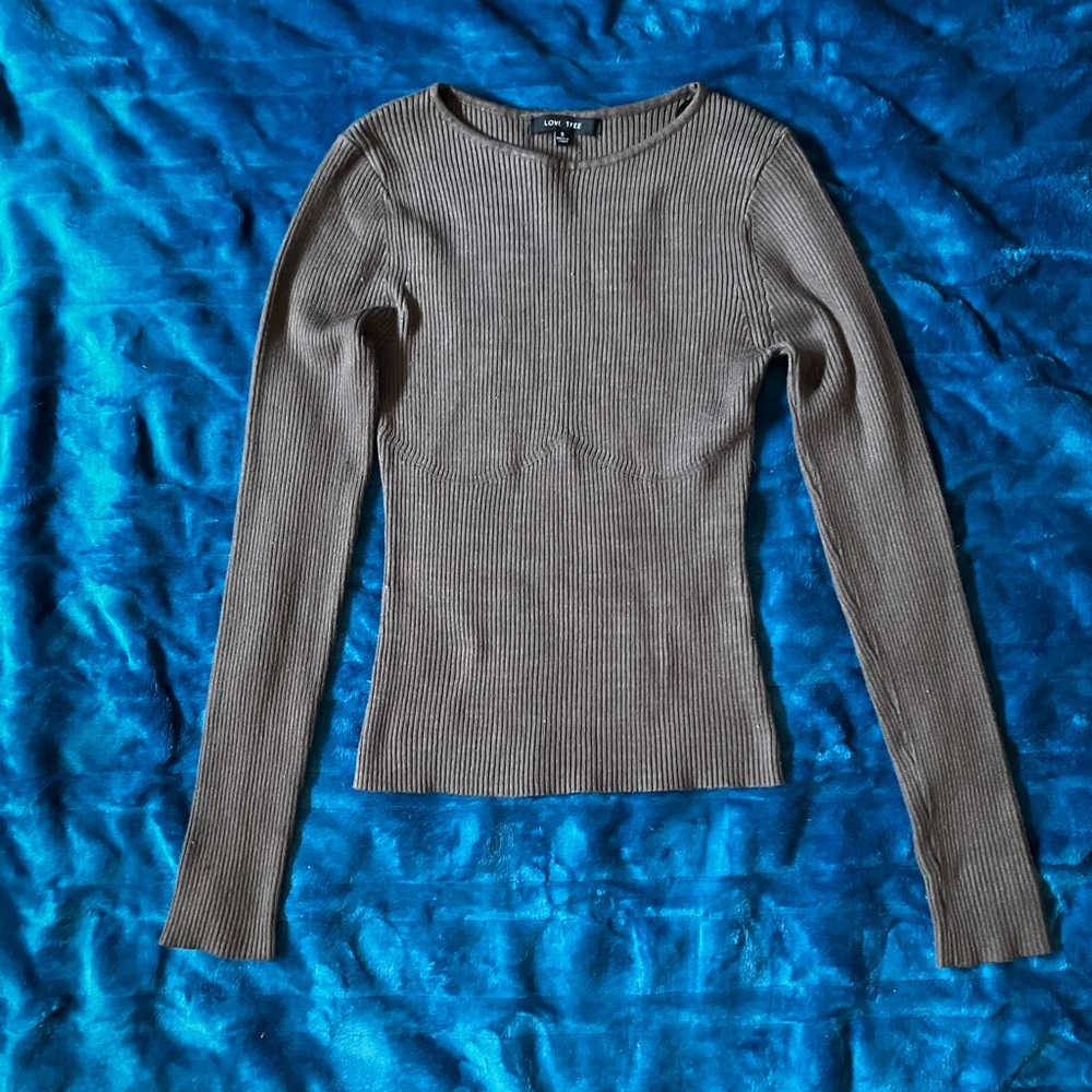 Love Tree Taupe Ribbed Knit Top